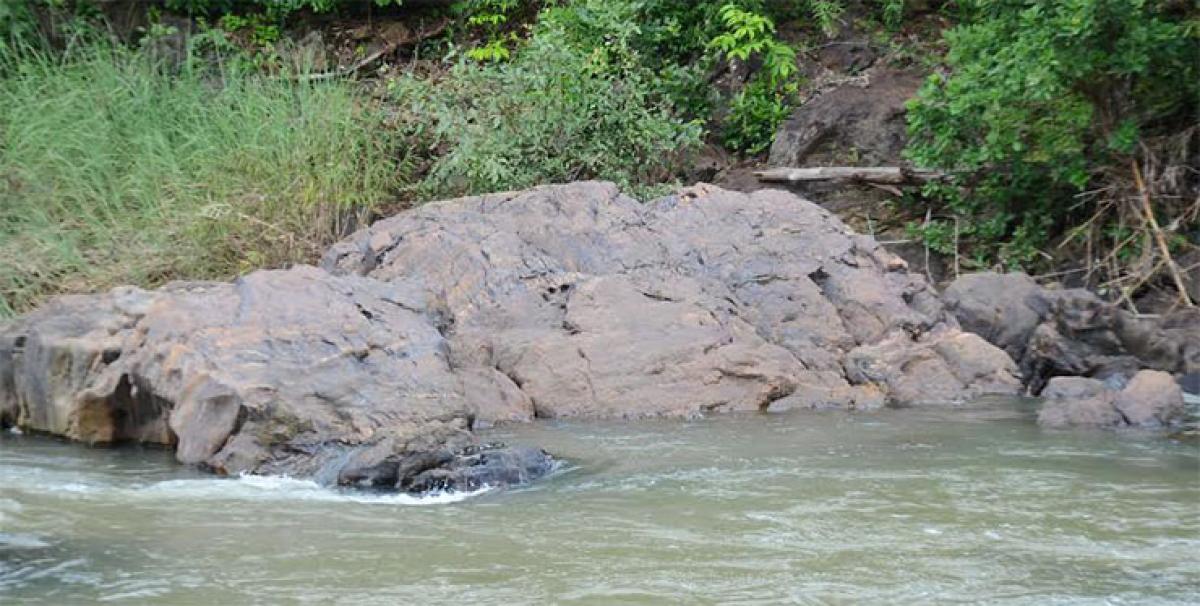 Big rock on Pedderu rivulet at Pydiputta in Addateegala mandal in East Godavari district where Alluri Sitarama Raju used to meditate